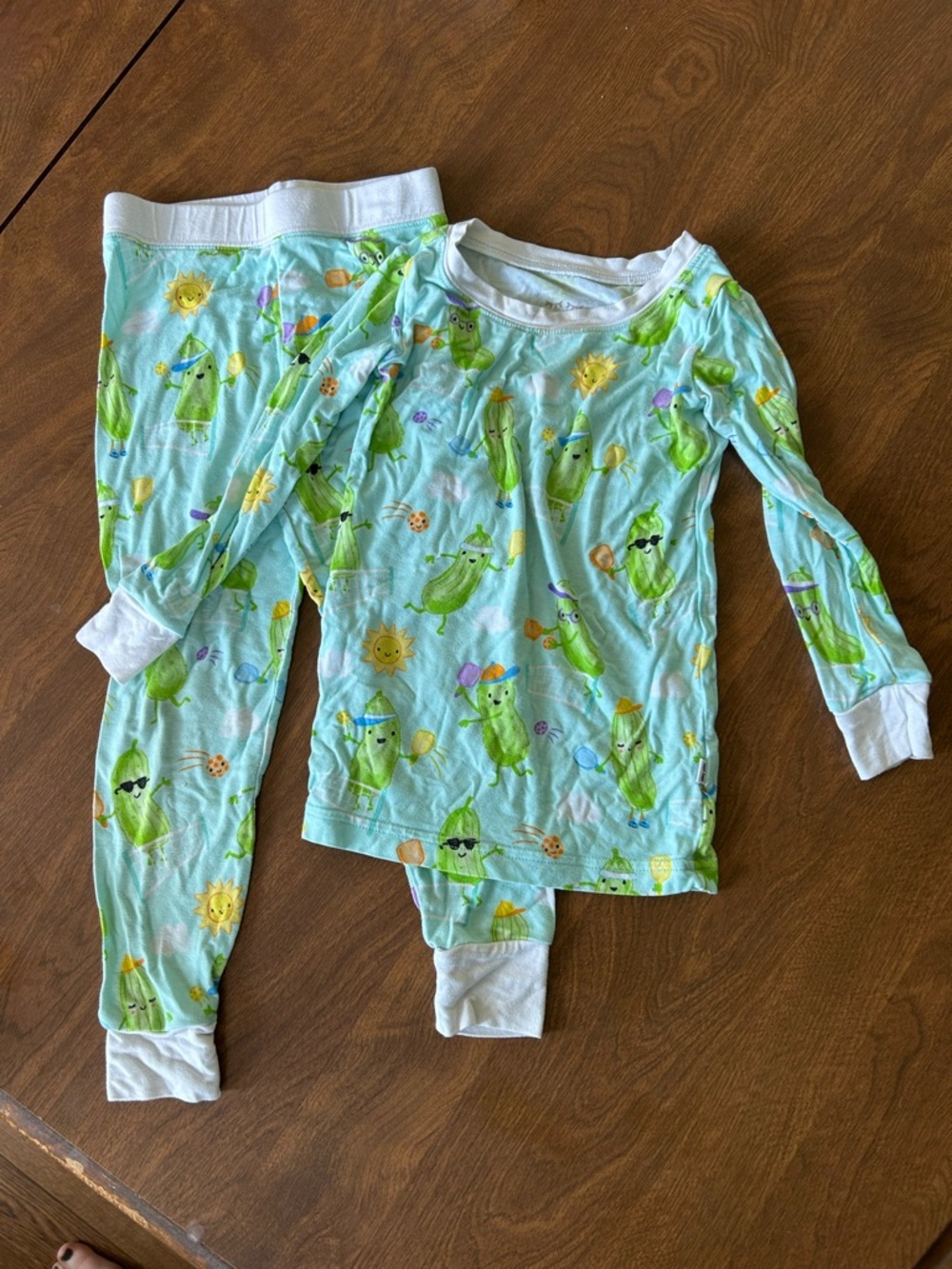 Kids Light Blue Pickle Power Print Pajama Set - Long Sleeve & Pants